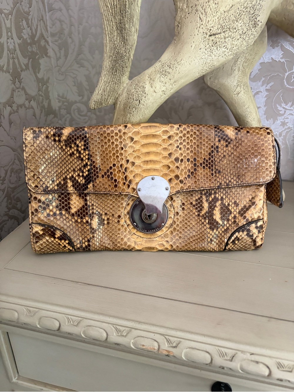 Python-Texture Envelope Clutch Purse bag Ralph Lauren collection vintage